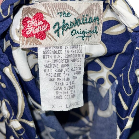 Retro Hilo Hattie Hawaiian Shirt Mens XL Floral Plumeria Leaf Aloha Beach Blue - Picture 9 of 10
